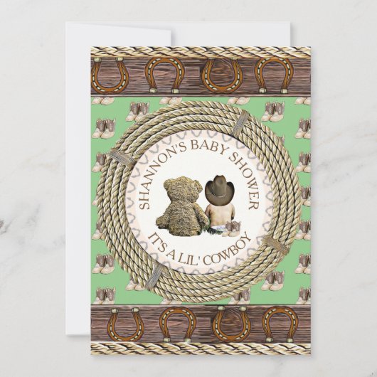 Invitation Lil' Cowboy Rustic Country et Western Baby shower (Devant)