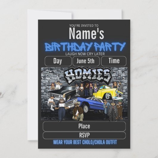 Invitation Lil Homies Birthday Invitation, Cholo 90s Theme (Devant)