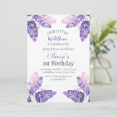 Invitation Lilac 1er premier anniversaire fille violet Floral (Debout devant)