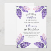 Invitation Lilac 1er premier anniversaire fille violet Floral (Devant / Derrière)