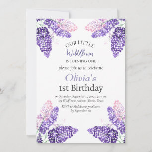 Invitation Lilac 1er premier anniversaire fille violet Floral