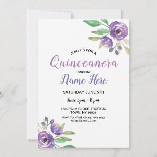 Invitation Lilac à la fête d'anniversaire de Quinc (Devant)