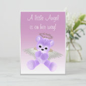 Invitation Lilac Angel Teddy Bear Baby shower (Debout devant)
