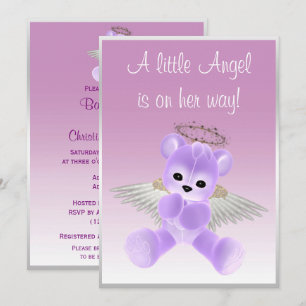 Invitation Lilac Angel Teddy Bear Baby shower