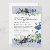 Invitation Lilac Aqua Blue Aquarelle Poppy Floral Mariage (Devant / Derrière)