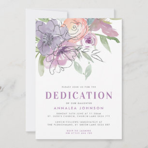 Invitation Lilac Aquarelle Fleurs Bébé Dédication