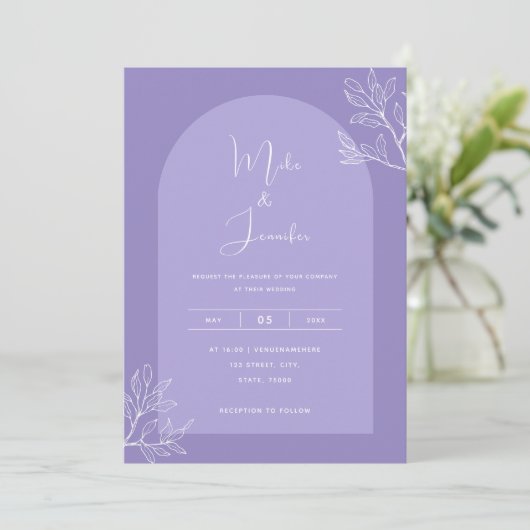 Invitation Lilac Arch Botanique Lavande Boho QR Code Moderne (Debout devant)