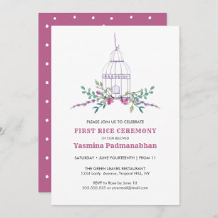 Invitation Lilac Bird Cage First Rice Annaprashan