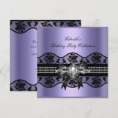 Invitation Lilac Black Lace Pearl Élégante fête d'anniversair (Devant / Derrière)