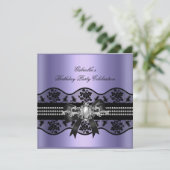 Invitation Lilac Black Lace Pearl Élégante fête d'anniversair (Debout devant)
