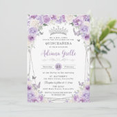 Invitation Lilac blanc blanc Floral argent Quinceañera XV 16 (Debout devant)