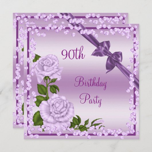 Invitation Lilac Blossom, Bows & Diamonds 90e anniversaire (Devant / Derrière)