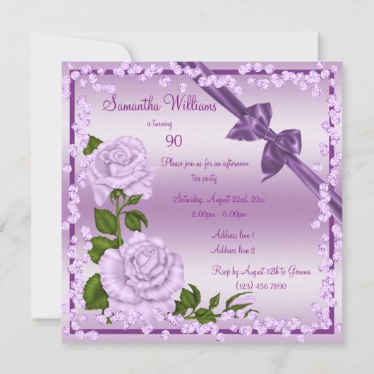 Invitation Lilac Blossom, Bows & Diamonds 90e anniversaire (Dos)