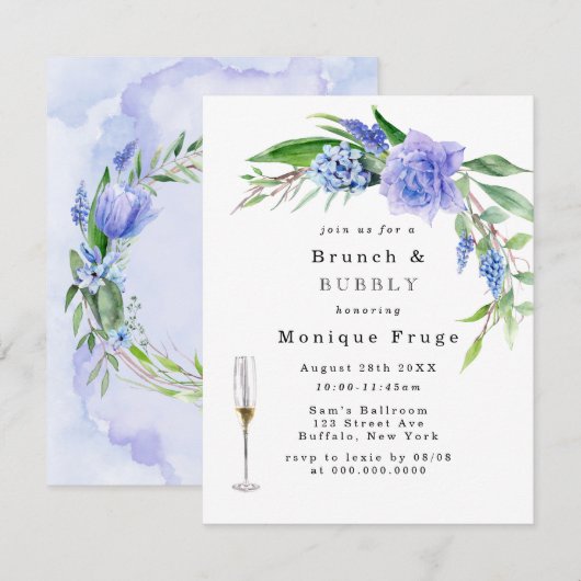 Invitation Lilac Blue Hyacinth Peony Brunch & Bubbly Invitati (Devant / Derrière)