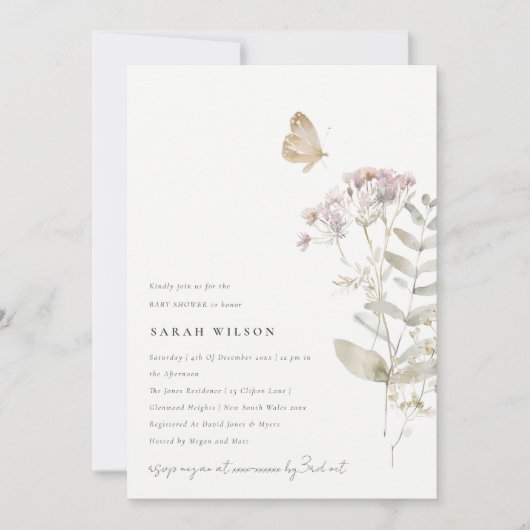 Invitation Lilac Boho Fleur sauvage Fern Baby shower botaniqu (Devant)