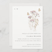Invitation Lilac Boho Fleur sauvage Fern Foliage Baby shower (Devant / Derrière)