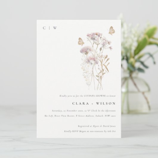 Invitation Lilac Boho Fleur sauvage Fern Foliage Couples Douc (Debout devant)