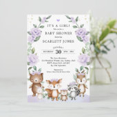 Invitation Lilac Bois Animaux Baby shower de germes floraux (Debout devant)