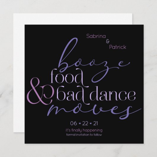 Invitation Lilac Booze nourriture Mauvaise danse déménage Enr (Devant / Derrière)