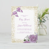 Invitation Lilac Bow & Roses, Gold Parties scintillant Baby s (Debout devant)