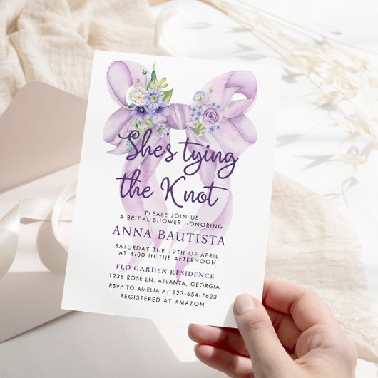 Invitation Lilac Bow She's Tying the Knot Fête des mariées