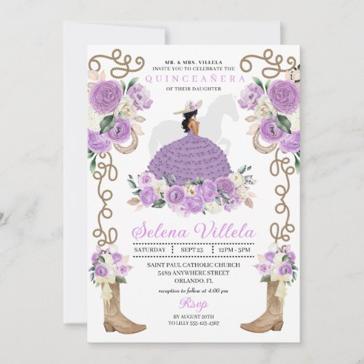 Invitation Lilac Cowgirl Princess Horse Charro Quinceañera (Devant)