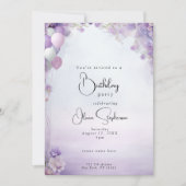 Invitation Lilac Dreams Floral Ballons QR Anniversaire (Devant)