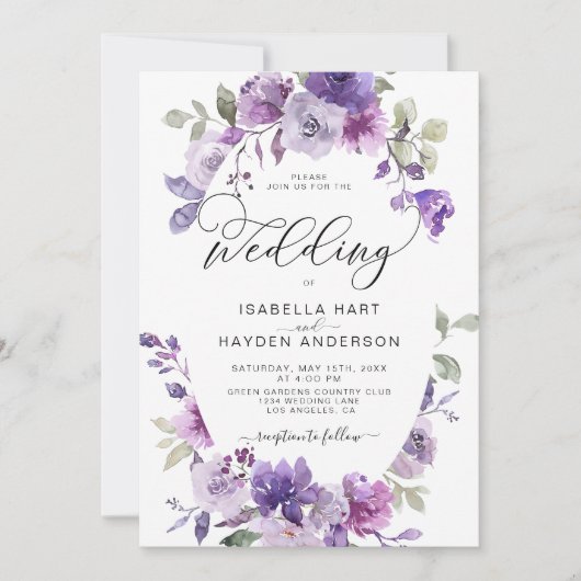 Invitation Lilac Dusty Purple Mauve Floral Élégant Mariage (Devant)