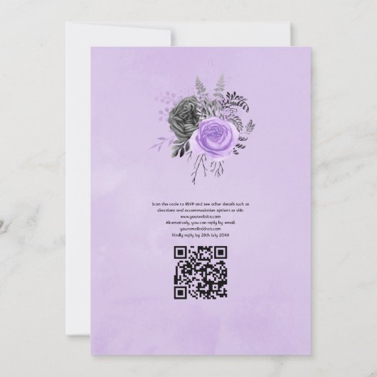 Invitation Lilac et charbon de bois Code QR RSVP Mariage (Dos)