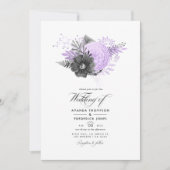 Invitation Lilac et Charcoal Floral Mariage Photo (Devant)