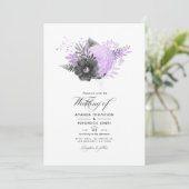 Invitation Lilac et Charcoal Floral Mariage Photo (Debout devant)