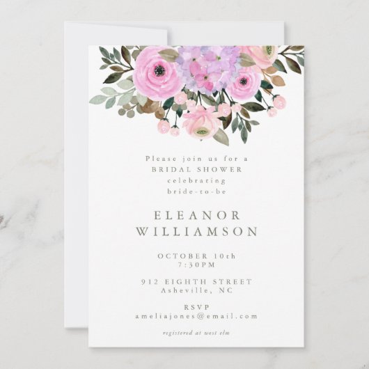 Invitation Lilac et Fête des mariées de bouquet de fleurs ros (Devant)