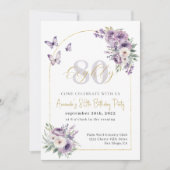 Invitation Lilac et Gold Floral 80e fête d'anniversaire (Devant)