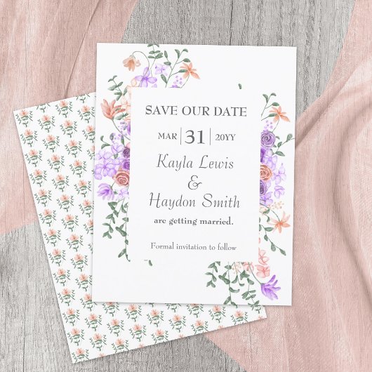 Invitation Lilac et Pêcher Roses mariage Enregistrer la date