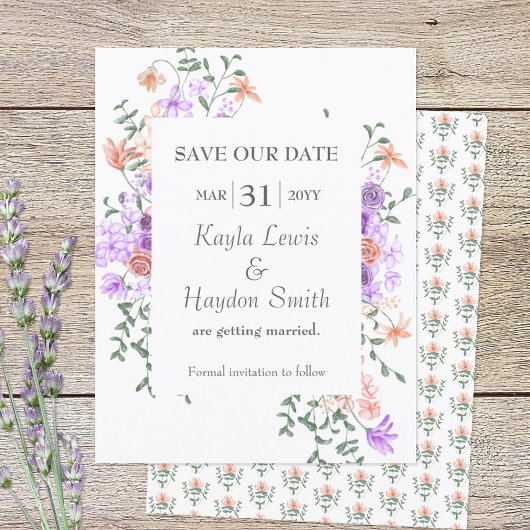 Invitation Lilac et Pêcher Roses mariage Enregistrer la date