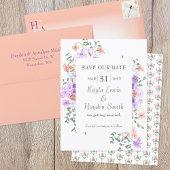 Invitation Lilac et Pêcher Roses mariage Enregistrer la date