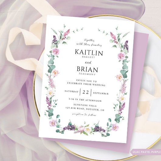 Invitation Lilac fin, violet, Mariage floral pastel