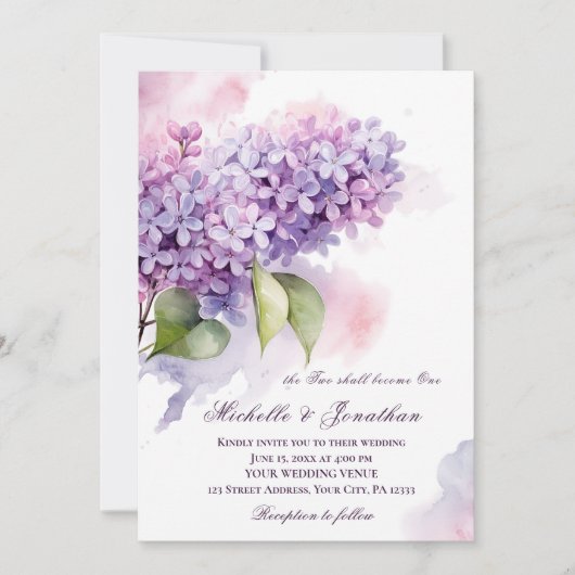 Invitation Lilac Fleur Bible chrétienne Verse Mariage (Devant)