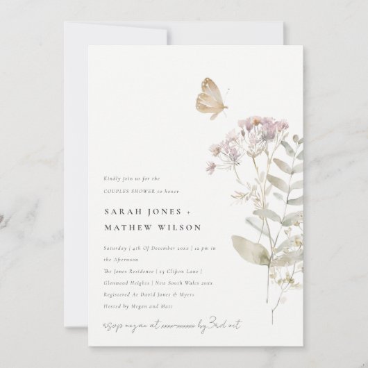 Invitation Lilac Fleur sauvage Fern Botanical Couples Douche (Devant)
