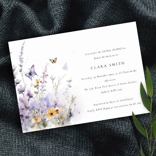 Invitation Lilac Fleur sauvage Papillon Fête des mariées de j