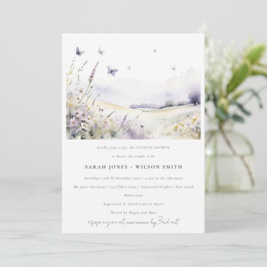 Invitation Lilac Fleur sauvage Papillon Fields Couples Douche (Debout devant)