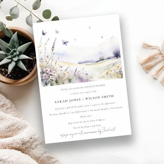 Invitation Lilac Fleur sauvage Papillon Fields Couples Douche