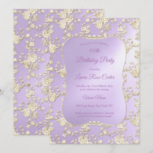 Invitation Lilac Floral Damask Rose Sepia Gold Birthday Party