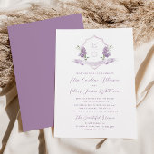 Invitation Lilac Floral Monogram Crest Mariage