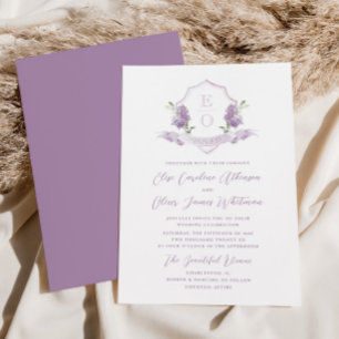 Invitation Lilac Floral Monogram Crest Mariage
