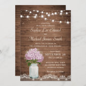 Invitation Lilac Floral Rustique Hydrangea Mason Jar Lace Lum (Devant / Derrière)