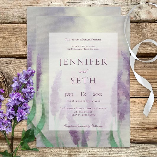 Invitation Lilac Flower Field Boho Mariage moderne