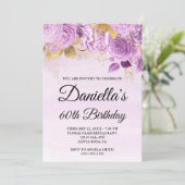 Invitation Lilac Flowers Gold Foil Aquarelle 60e anniversaire (Debout devant)