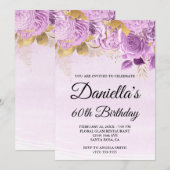 Invitation Lilac Flowers Gold Foil Aquarelle 60e anniversaire (Devant / Derrière)