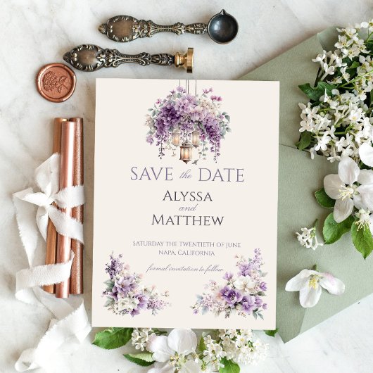 Invitation Lilac Garden Lantern Romance Save the Date